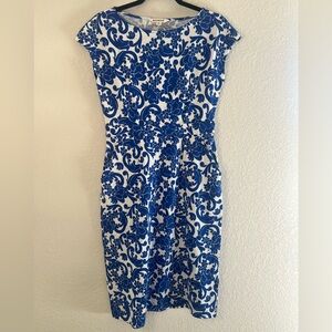 Boden Blue and White Floral Cotton Sheath Dress with Pockets Size 6Long